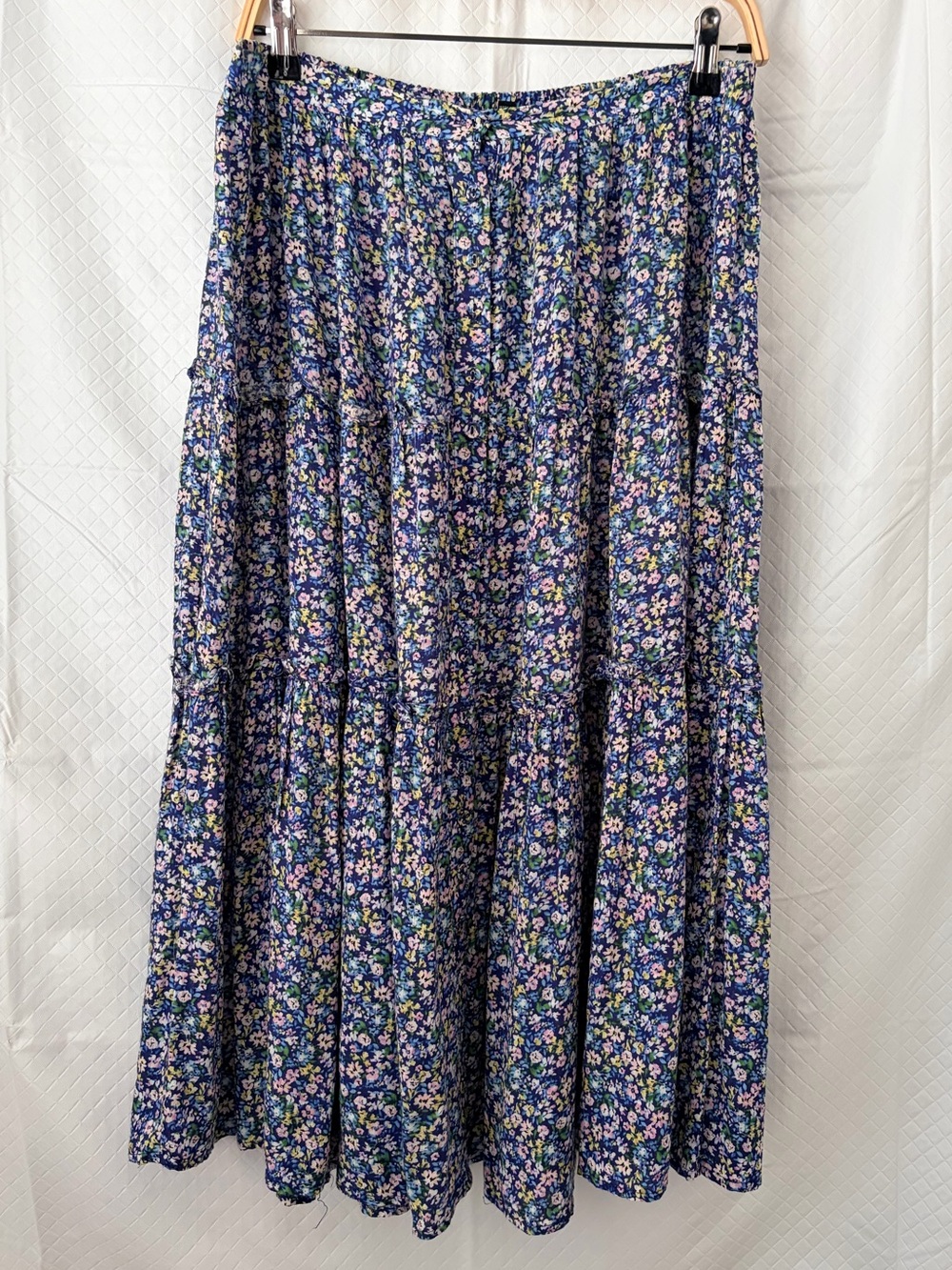 Cynthia Rowley Blue Floral Tiered Maxi Skirt
